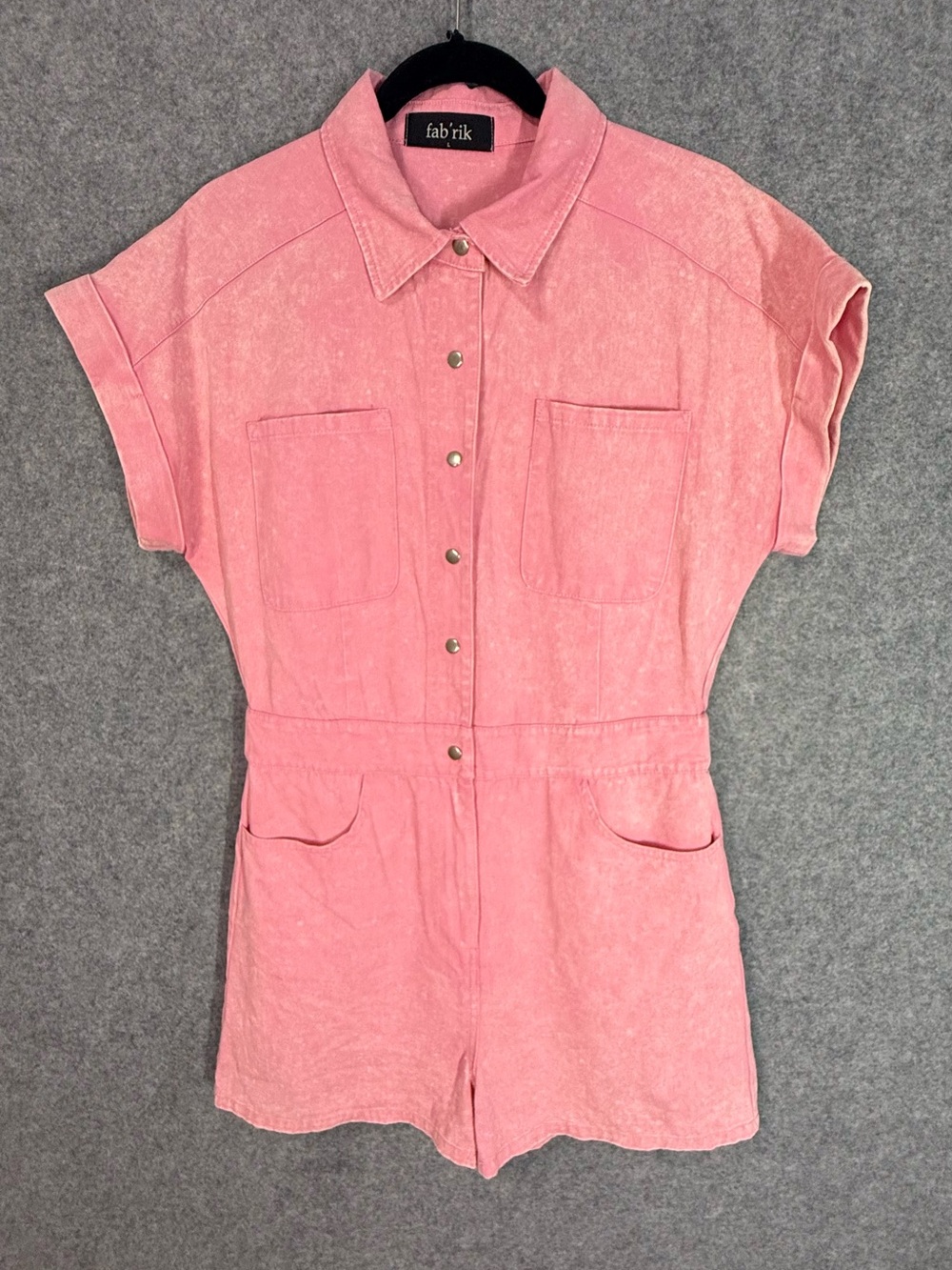 Fab'rik Pink Mineral Wash Denim Utility Romper Size Large